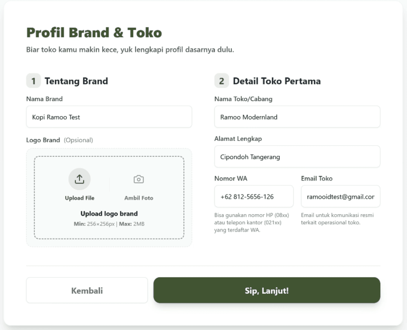 Form Profil Brand & Toko