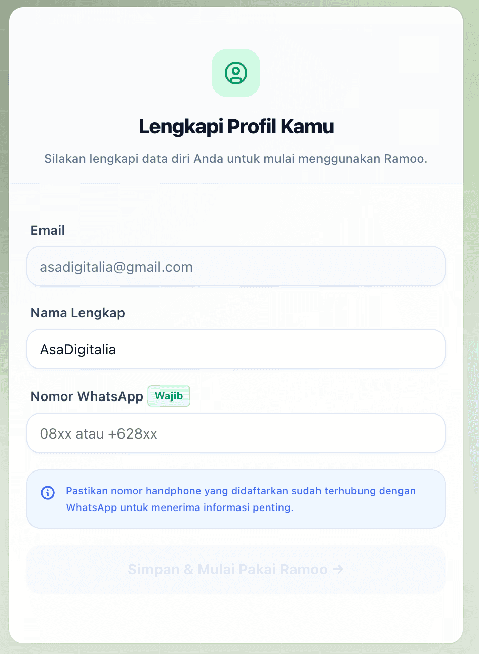 Tampilan Onboarding Ramoo