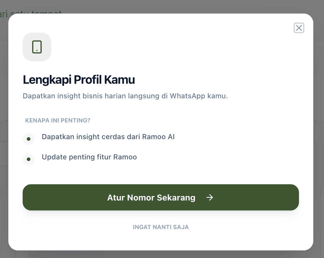 Modal Pengingat Nomor